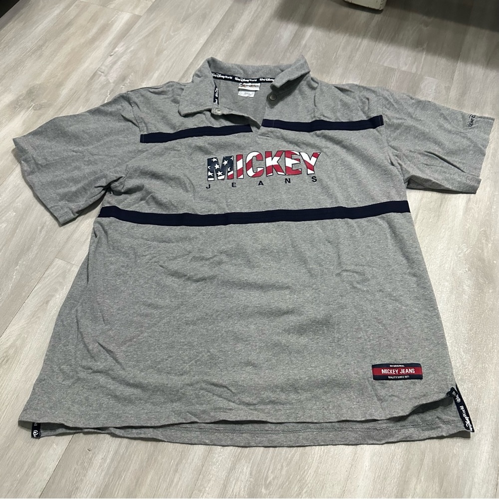 Vintage Mickey Jeans Walt Disney World Men’s Gray Polo Shirt Sz XL
